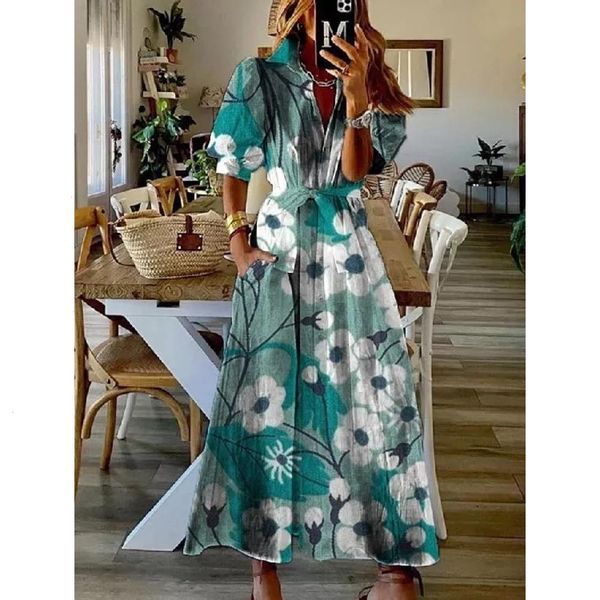 Großgröße Womens Kurzärmeled bedrucktes Hemdkleid Sommer lässig Blumenblumen