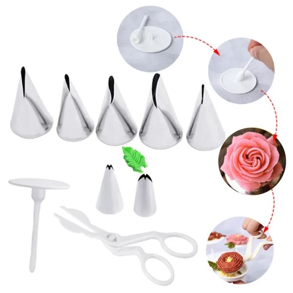 Formen 2/5/9pc Blumenschere Kuchenschale Tulpen Rosendüsen Nageldekoration Lifter Fondant Creme Dekorieren Dessert Shop Küche Backwerkzeuge