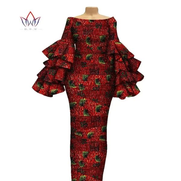 Stretch Elastic African Long Sleeve Kleider für Frauen Dashiki-Druckkleider mehrschichtiger Vestidos Frauen afrikanische Kleidung WY2126