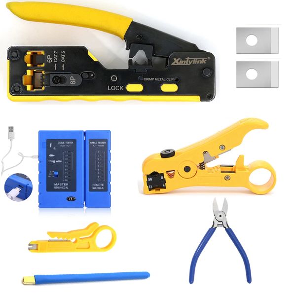 Strumenti All in One RJ45 Pinties Networking Crimper Cat5 Cat6 Cat7 Cat8 Crimping Network Strumenti passano attraverso Ethernet Cable Stripper Clamp