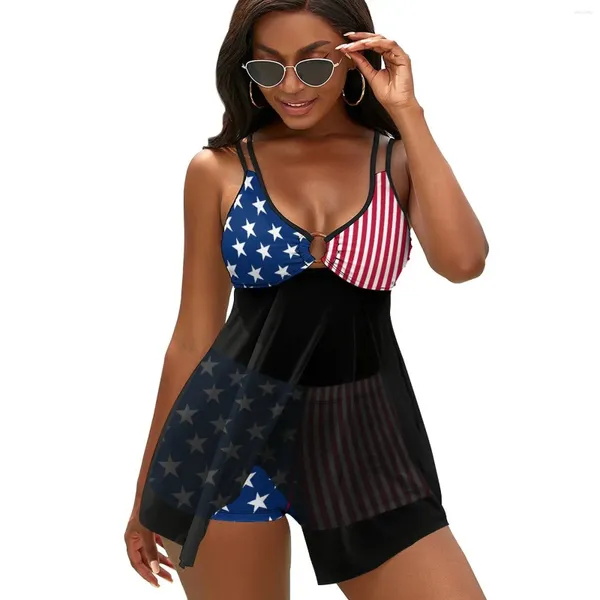 Frauen Badebekleidung Sexy USA Flag Bikinis Set American Stars and Stripes Bikini Badeanzug Hoch geschnittener ästhetischer Sport gedruckter Badeanzug