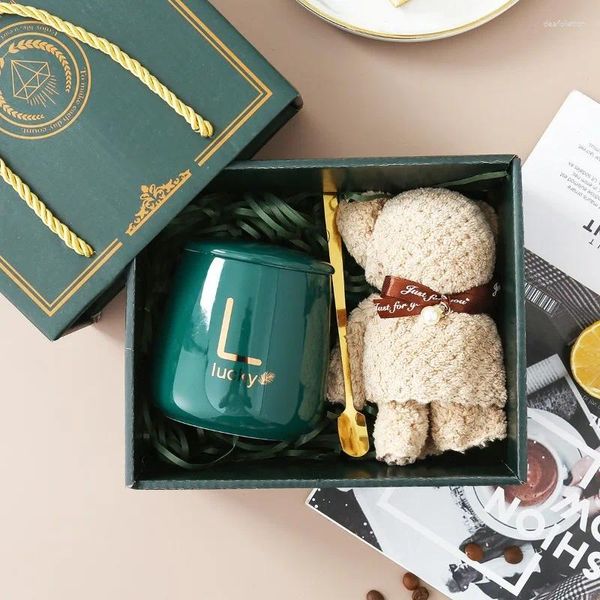 Becher Keramik -Becher -Geschenkbox mit nordischer Style Bärentuch Cup Hochzeit Begleiter