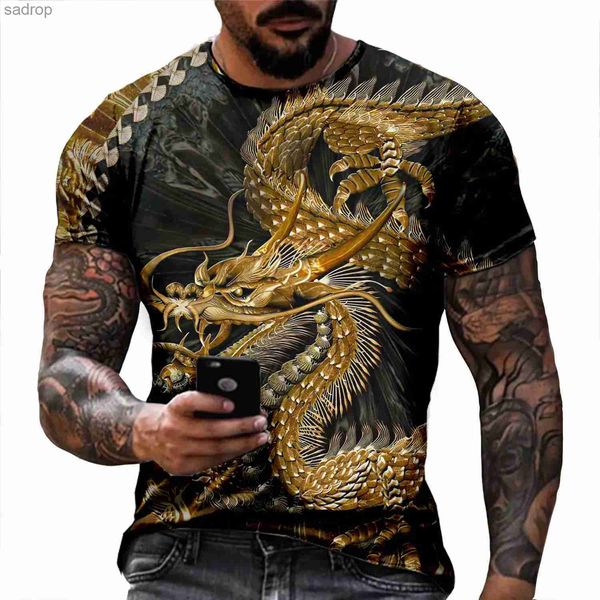 Herren-T-Shirts 2022 Sommer Hippie Herren T-Shirt Tattoo Dragon 3D Print Harajuku kurzärmelig T-Shirt Unisex Casual Topxw