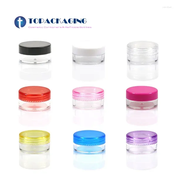 Garrafas de armazenamento 100pcs 3g/5g Cream Jars multicolor Cap recipiente de plástico transparente recipiente de barra de unhas de unhas pequenas de maquiagem de maquiagem