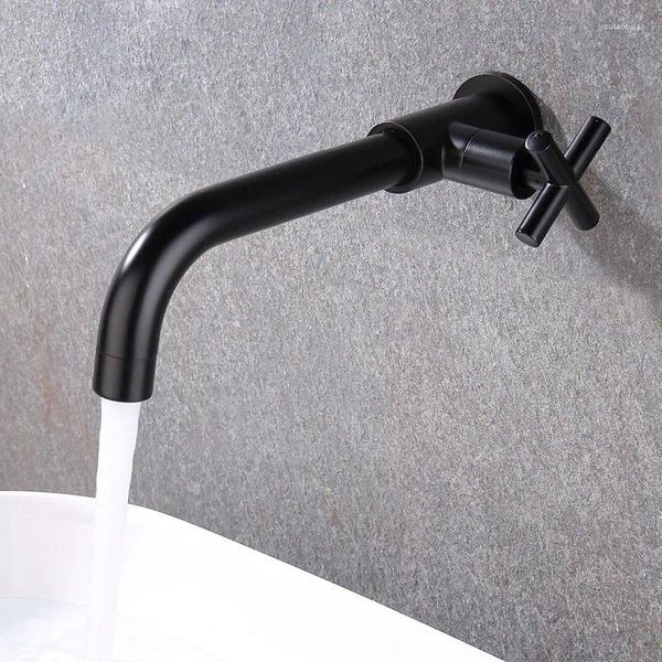 Rubinetti del lavandino del lavandino lavare il lavabo del vuoto dell'acqua fredda Montaggio a parete Tapware Tocca Vernice in ottone nero singolo