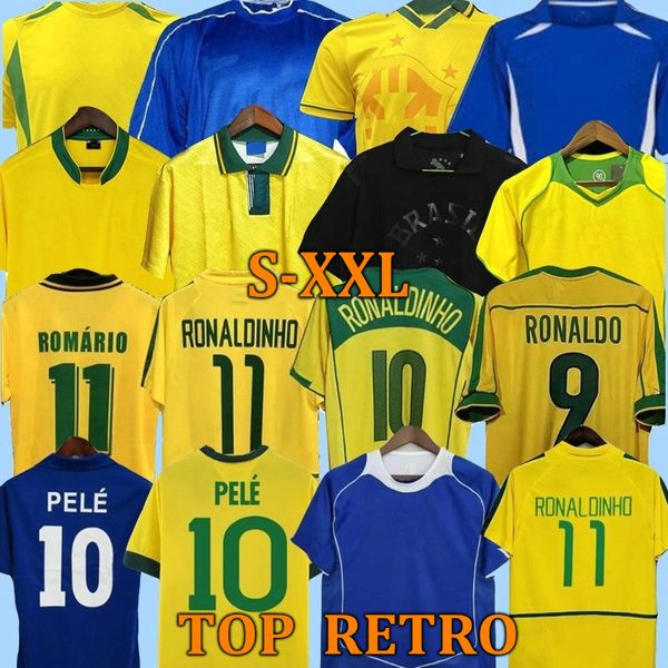 1998 Brasil Soccer Jerseys 2002 Ретро рубашки Карлос Роналдиньо Ромарио Роналду 2004 Camisa de Futebol 1994 Brazils 2006 Адриано Rivaldo1988 2000 1957 2013 Все черные