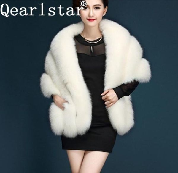 Qearlstar Winter Women Women Faux Fox Fur envolve pashmina super luxuosa xale de noiva Party Warm Fur Stole Rough 16540cm YT14 Y25335935