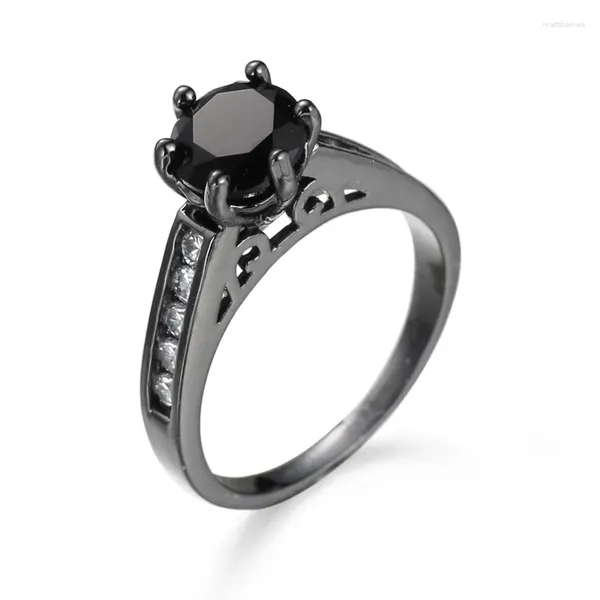 Clusterringe Wunderschöne schwarze goldplattierte kubische Zirkonia Hochzeit Annivesary Geschenkband CZ Ring Women Birthday Party Schmuck Großhandel Großhandel Größe