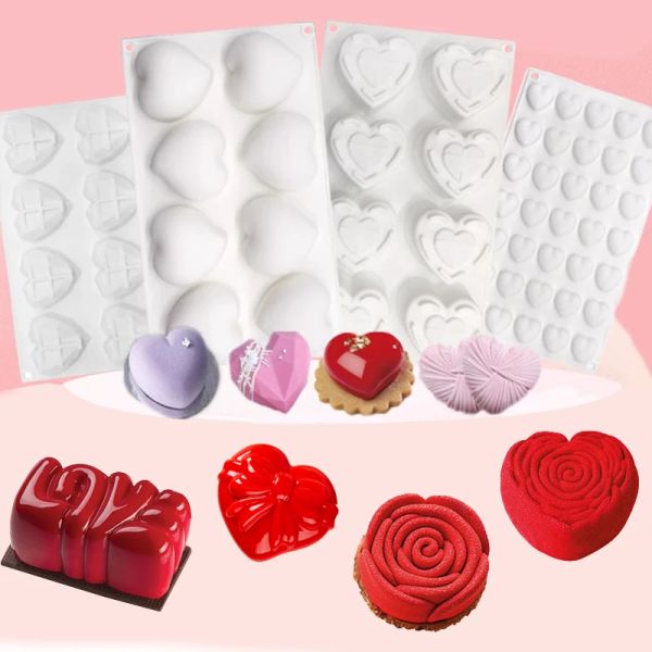 Moldes Bandeja de silicone molde de silicone em forma de coração para assar mousse de chocolate sobremesas de casamento de casamento