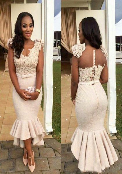 Fashion Nude Lace Mermaid Prom Party Dresses Atune Fiori fatti a mano Africano Abite African African Girls Cocktail Formale 4328807