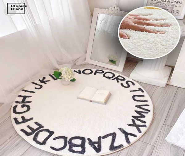 Alphabet Kids Carpet Tapete de piso branco tapetes de rastreamento crianças brincam tapetes de tapete redondo para a sala de estar de pelúcia para crianças7073043