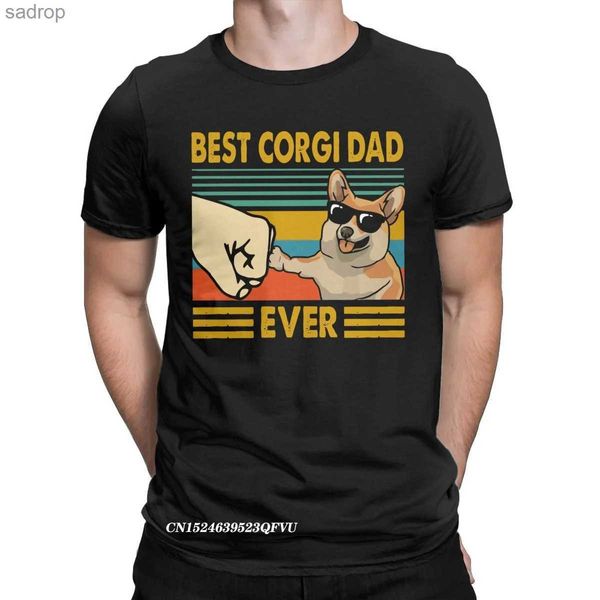 T-shirt de camisetas masculinas masculino, o melhor pai corgi de sempre corgi corgi dono corgi cool algodão de camiseta de cachorro animal de camiseta redonda para gente de colar