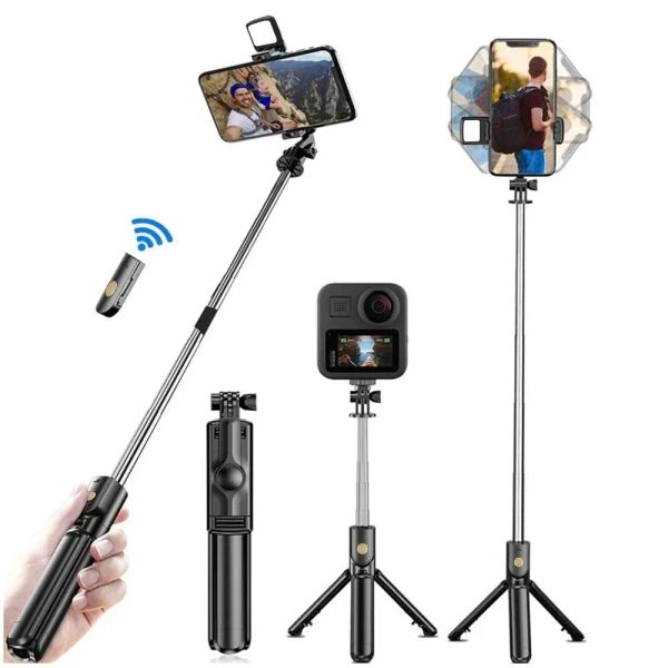 Gimbal Wireless Selfie Stick Tripod Stand com Light Bluetooth Remote Extendível Tripé para iPhone celular Tiktok Live Streaming
