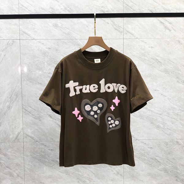 24SS Spring Summer Europa UK UK Love Heart Cartão Puff Prip Print Tee Moda Masculina Camiseta Camiseta Mulheres Designer de algodão casual T Tamas 0427