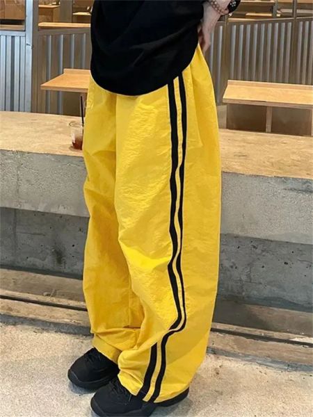 Capris qweek y2k vintage amarelo calças de moletom feminino de rua de rua do hip hop