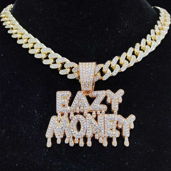 Anhänger Halskette für Hip Hop Letter Halskette Frauen Frauen Easy Money Chain Eced Bling Cuban HipHop Juwely Fashion Geschenk 230613