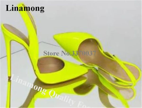 Stiefel Linamong charmantes Patentleder spitzer Zehen Stiletto Pumps Neon Gelb Rose Pink Slipon High Heels große Größe Absätze