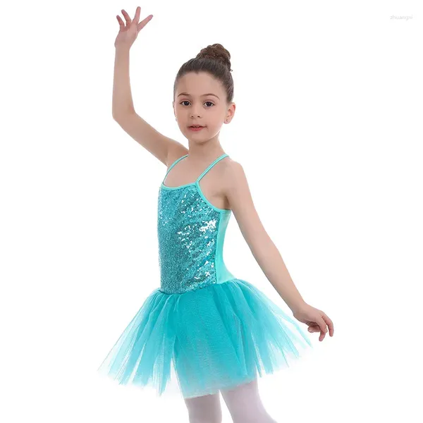 Bühnenbekleidung Kinder Dance Girls Pom Dress Fashion Weihnachten Tag Paillettenhalter Performance Prinzessin Gaze