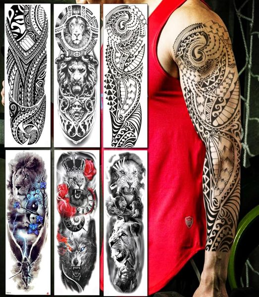 Baofuli braço completo homens mulheres adesivo de tatuagem temporária preta longa maori totem tatuagens falsas artes artes à prova d'água adesiva