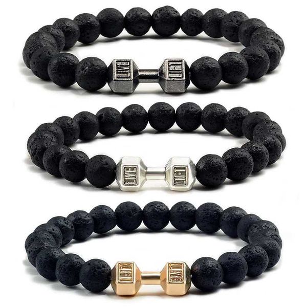 Mens di alta qualità Mens Bracciale in rilievo Bracciale naturale naturale fuso con roccia fusa manubri di energia fitness biblioteca gioielli da donna alla moda