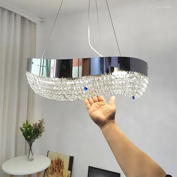 Lustres de lustre moderno lustre de jantar sala de estar redonda design decoração de casa suspensa lâmpada cromo cristal led quarto lustrião