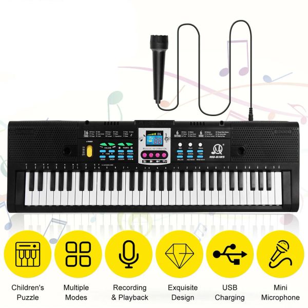 Tastaturen 61 Taste Elektronische Tastatur mit digitalem Display -Bildschirm Kid Kid Multifunktionales elektrisches Klavier mit Mikrofonschnittstelle für Anfänger