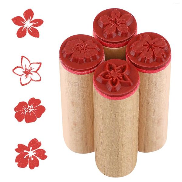 Depolama Şişeleri 4 PCS Ahşap Conta Günlüğü Damga Vintage Contalar Mini Damgalar Set Craft Aracı Çiçek Öğrenci Kullanım Ahşap Dekor