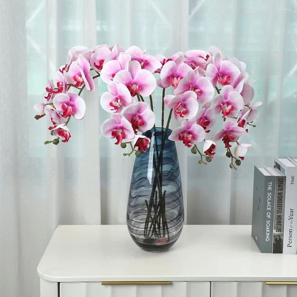 Flores decorativas luxuoso 9 cabeças grandes orquídeas de toque real falsa para decoração de mesa de casa Flores de Natal decoração de quarto indie