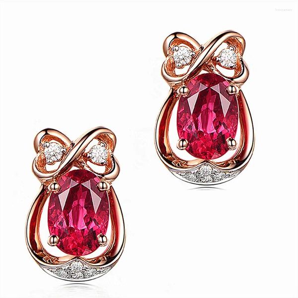 Orecchini per borchie Fashion Crystal ROSSO Ruby Gemstones Diamonds per donne 18k Gioielli di colore in oro rosa Bijoux Brincos Regali romantici