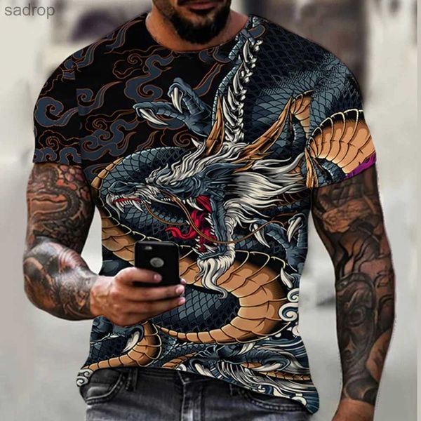 Herren-T-Shirts Bhriwrpy Plus Größe Herren 3D Dragon Print Sommer T-Shirt Street Street Street Style Kurzärmelte T-Shirt Outdoorxw