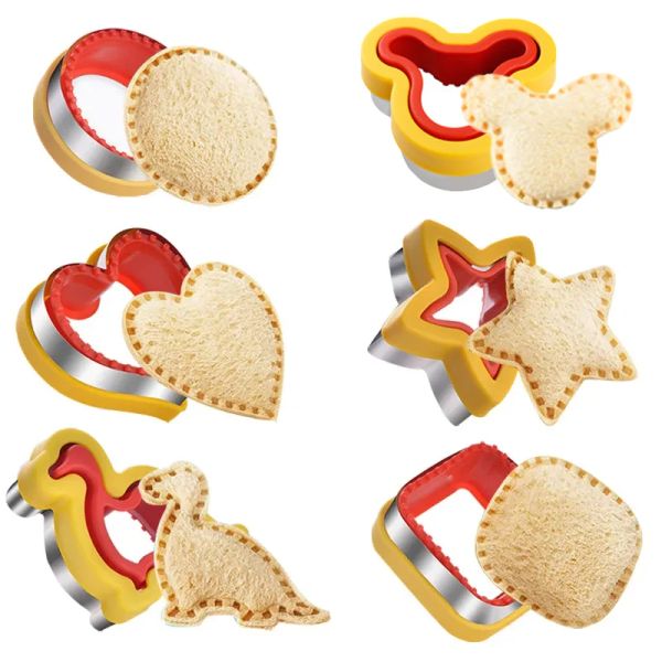 Stampi per sandwich in acciaio inossidabile cutter a forma di cuore stella di dinosauro animale stampo carino bambini interessanti utensili da cucina cucina accessori