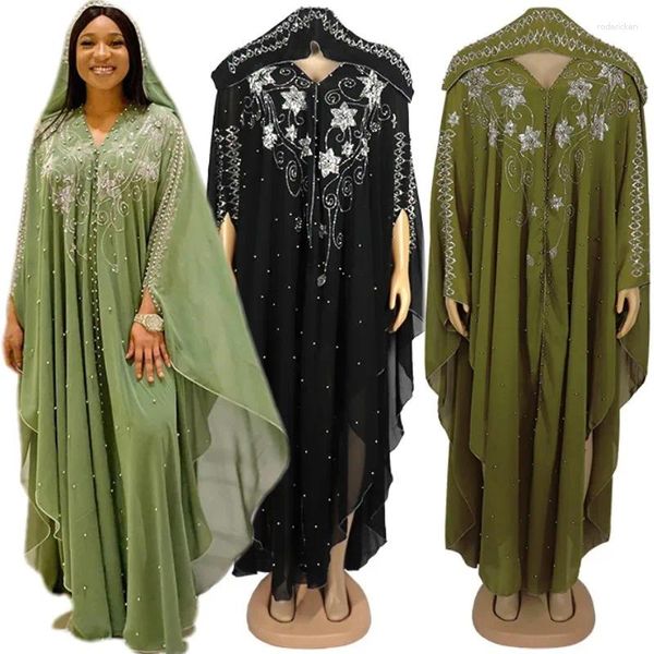 Etnik Giyim Moda Afrikalı Kadın Lüks Elmaslar Boncuklu Gece Elbiseler Dubai Abaya İslami Fas Kaftan Stil Şifon Robe Arap