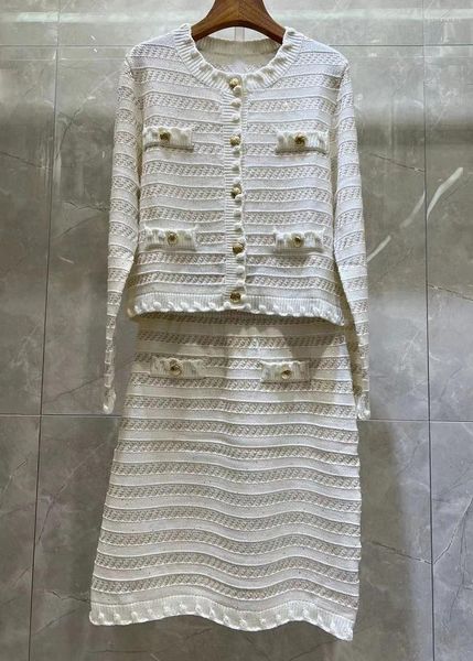 Рабочие платья высшего качества набор свитеров 2024 Осень зимний дизайнер модельер Женский цветной блок вязаная кардиган