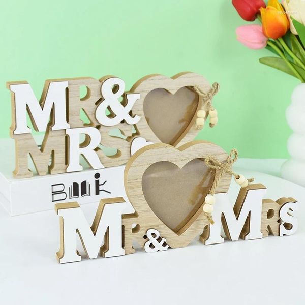 Decorazione per feste novità ornamenti in legno naturale Mr. Mrs Love Heart PO Frame di casa Desktop Regalo di San Valentino