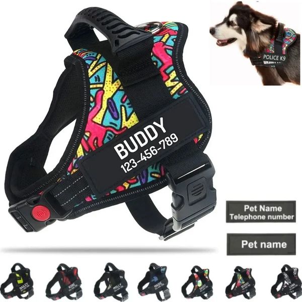 Personalizado sem arnês de cachorro Pull com nome personalizado e número de telefone pesado colete de animais de estimação para evitar puxar puxando a sufocação perdida 240415