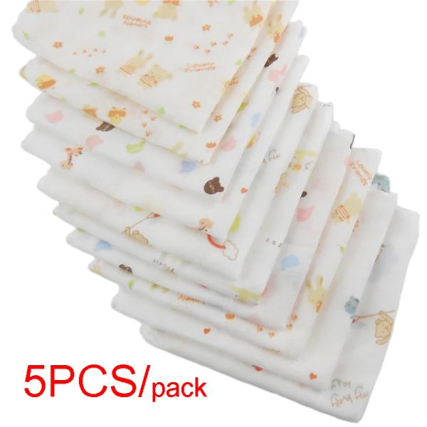 Produkt 5pcs Pack 31*31 cm 100% Baumwoll Gaze Cartoon Neugeborenes Kind Baby Gesicht Hand Badetuch Lätzchen Fütterung Taschentuch Quadrattücher