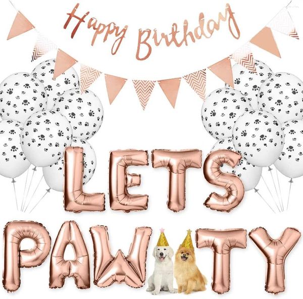 Party Decoration Hundegeburtstagszubehör lässt Pawty Ballons Banner Print Haustierhut Happy Foil