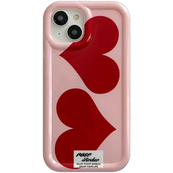 Casos de telefone celular corean Ins Rose Pink Double Hearts IMD Moda Chic Caso para iPhone 14 13 Pro Max Plus Tampa do telefone traseiro para 12 11 Pro Max CapA J240426