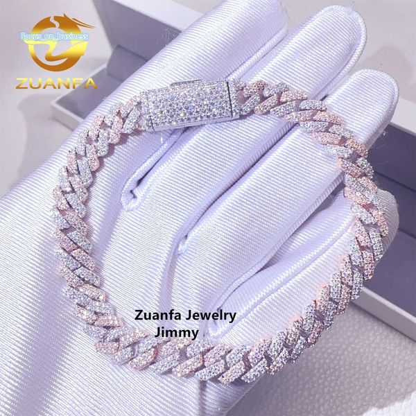 Two Tone Color 8mm 2 linhas 925 Solid Sill Silver Iced Out Hip Hop Jewelry VVS1 Moissanite Diamond Chain Link Chain Bracelet Men