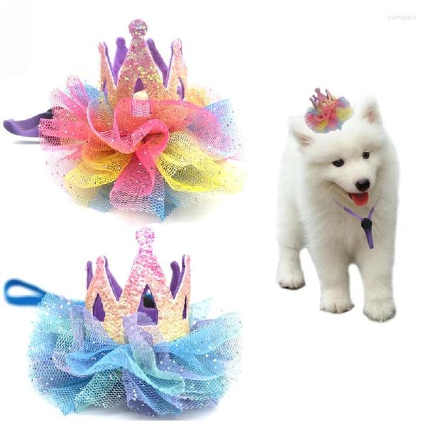 Cappello di compleanno dell'abbigliamento per cani Crown per animali domestici Cappelli floreali brillanti con cucciolo di corda regolabile cucciolo gattino tutti i cani