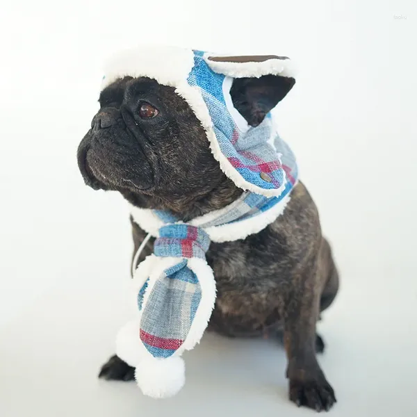Capéu xadrez de vestuário para cães Automizante algodão de inverno espessado e veludo lenço quente pescoço versátil versátil