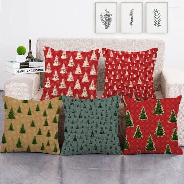 Kissen 45cm Farb Hintergrund Weihnachtsbäume Design Leinen Baumwollabdeckungen Sofa -Hülle Abdeckung
