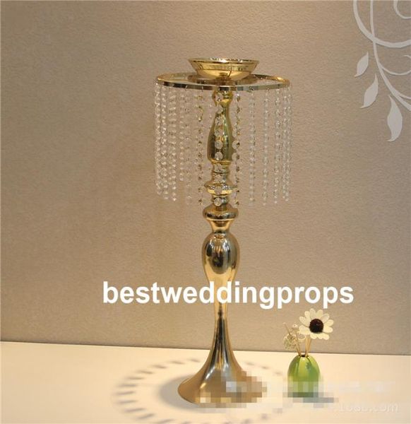 Novo estilo Gold Crystal Tall Flower Stand Vases Centerpieces para mesa de casamento 08347376293