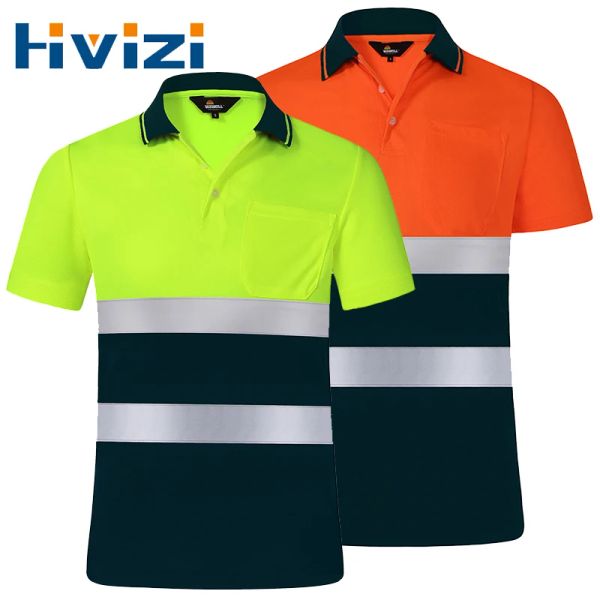 Polos hi viz Sicherheit Polo -Hemd orange hohe Sicht Reflexionshemd mit Taschen schnell trockener Sicherheit Kleidung Nacht Arbeit T -Shirt