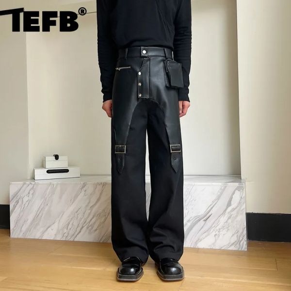 Pantaloni iefb uomini pantaloni in pelle cerotto patchwork casual cargo drew drew drew dread streetwear tendenza maschio giunti tute di moda nuovo 9c1775