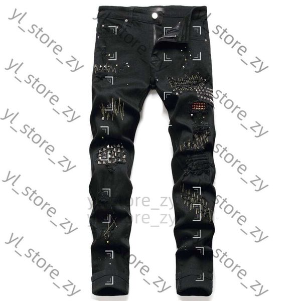 Chromee Jeans Mens Designer Jeans High Elastics Беспомянутые хромированные джинсы разорванные Slim Fit Motorcycle Heart Biker Denim для мужчин Fashion Black 2303