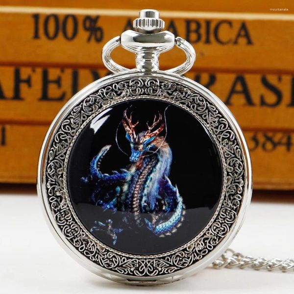 Pocket Watches Creative Retro Dragon Quartz Watch для мужчин Серебряное ожерелье Уникальное подарок цепи подвесной часы