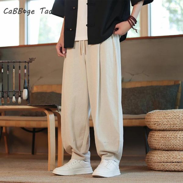 Pantaloni da uomo estate in lino giapponese in stile cinese gamba in stile sciolto largo lanterna di grandi dimensioni