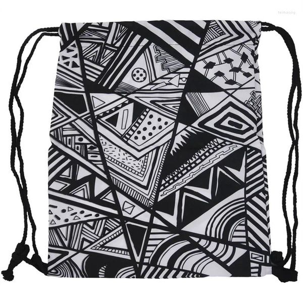 Draw String Lovely 3D Printed Unisex Rucksacks Taschen Rucksacks große Kapazitätsschule für junge Männer Frauen (Schwarz -Weiß -Geom