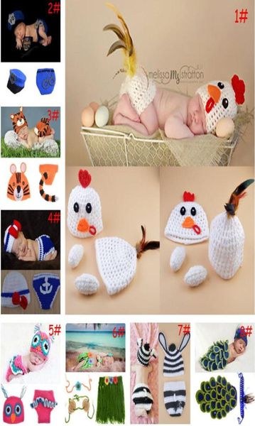 Adorável Crochet Design Animal Pografia Baby Props Crochet Recém -nascido Capt de Baby Chants Conjunto de Knit